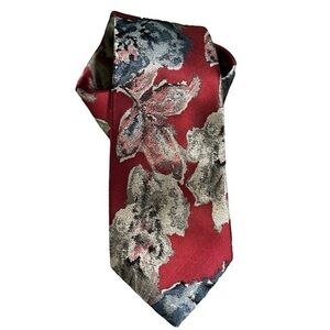 Vintage Oscar de la Renta Red Floral Silk Necktie